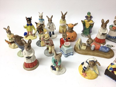 Lot 1157 - Twenty-seven Royal Doulton Bunnykins figures - On Line, Halloween, Happy Birthday, Clarinet Player, Mystic, Mother, Girl Skater, Choir Singer, Bridesmaid, Doctor, Bogey, Policeman, 60th Anniversary...