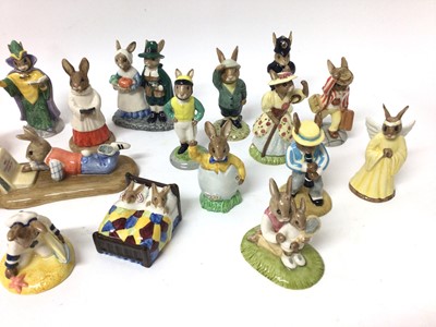 Lot 1157 - Twenty-seven Royal Doulton Bunnykins figures - On Line, Halloween, Happy Birthday, Clarinet Player, Mystic, Mother, Girl Skater, Choir Singer, Bridesmaid, Doctor, Bogey, Policeman, 60th Anniversary...