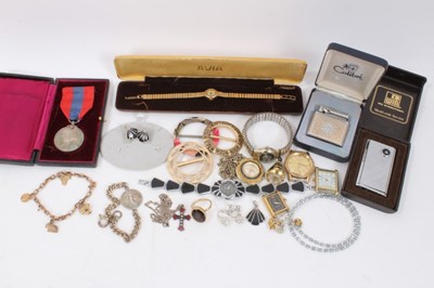 Lot 140 - Ladies 9ct gold Avia wristwatch, Imperial Service medal and costume jewellery