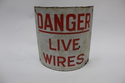Lot 2426 - Vintage curved enamel warning sign- 'Danger Live Wires'