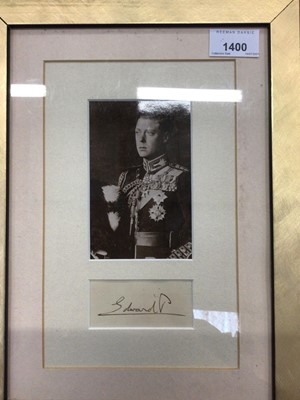 Lot 1525 - Autograph HRH Edward Prince of Wales (later HM King Edward VIII) mounted in glazed frame with portrait photograph