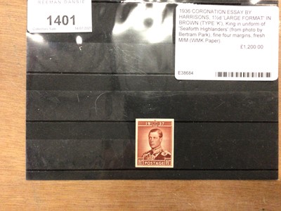 Lot 1434 - Stamps 1936 Coronation Essay by Harrisons 1½d large format in Brown (Type 'K') King in Uniform of Seaforth Highlanders fresh m/m