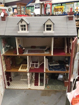 Lot 1759 - Three storey Georgian style doll's house with electric lights and furnishings