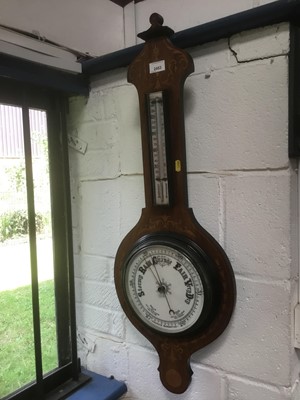 Lot 61 - Edwardian Rosewood Aneroid Barometer thermometer with inlaid decoration