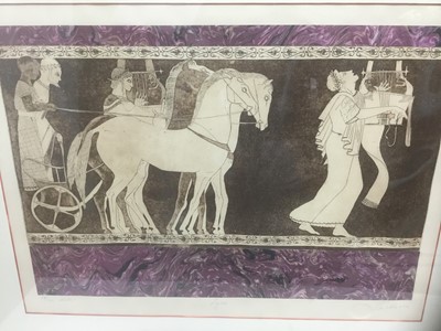 Lot 1 - American School, 1980s, set of the three colour aquatints with marbled collage elements, Fireplace, composed of two jambs and mantel: left pillar titled 'Architectural Tracery', state 1, numbered 6...