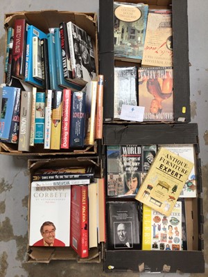 Lot 44 - Four boxes of mixed books to include autobiograpies and some antique refence books