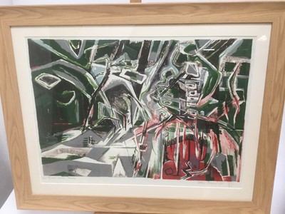 Lot 186 - Allin Braund (1915-2004) print, Red boat under trees