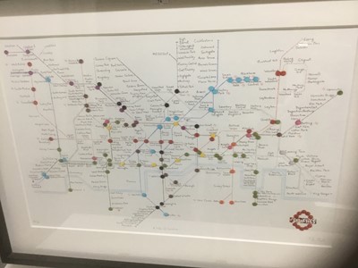 Lot 74 - Mike Read, contemporary, signed limited edition artists proof print - Choc-Art, Smarties Tube Map, 1/25, 52cm x 81cm, in glazed frame