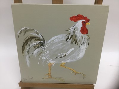 Lot 75 - Ailsa Read, contemporary, oil on canvas - A Chicken, signed, 31cm square