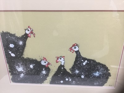 Lot 82 - Contemporary limited edition coloured print - Guinea Fowl, 22/75, indistinctly signed, 28cm x 41cm, in glazed frame
