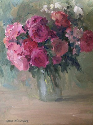Lot 158 - John Osborne (b. 1939) oil on board, vase of flowers, together with two pencil sketches by the same hand. (3)