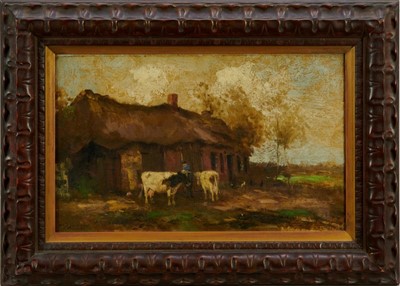 Lot 1192 - Willem G. F. Jansen (1871-1949) oil on canvas Figure and cattle in landscape