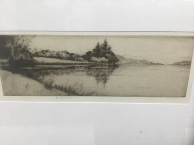 Lot 262 - John George Matheison (act. 1918-1940) signed etching - Loch Ard, 9cm x 24cm, in glazed frame