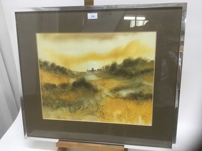 Lot 266 - George Spence (b.1931) oil/acrylic on paper - Landscape, signed, 38cm x 48cm, in glazed frame