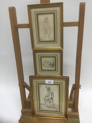 Lot 256 - Henry Bonaventure Monnier (1805-1877) three pencil sketch caricatures of figures, tow signed, 14.5cm x 9.5cm, 10cm x 6cm and 6cm square, each in glazed gilt frame (3)