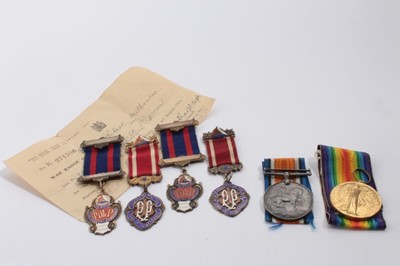 Lot 715 - First World pair comprising War and Victory medals named to 3287 PTE. R.A. Milbourne. Suff. R. Suffolk Regiment Pair to Milbourne together with four silver Army temperance medals