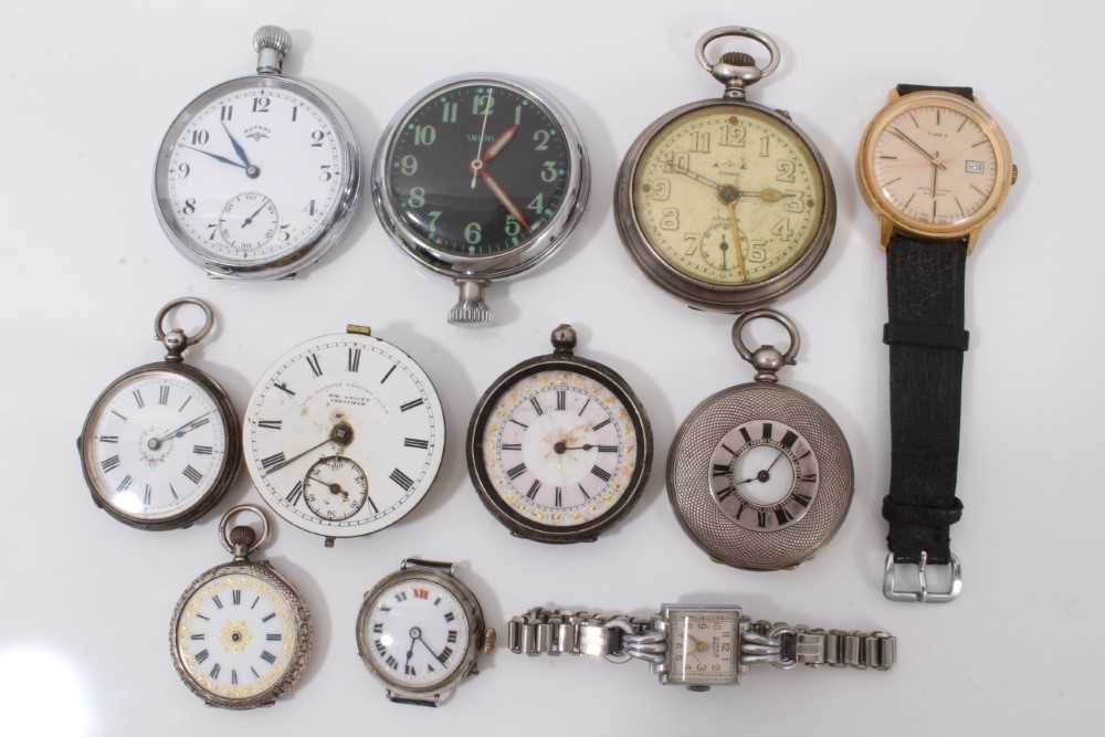 Lot 47 - Silver cased half hunter fob watch by C. H. Croydon, Ipswich, five other silver cased fob/pocket watches, together with various vintage watches