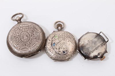 Lot 47 - Silver cased half hunter fob watch by C. H. Croydon, Ipswich, five other silver cased fob/pocket watches, together with various vintage watches