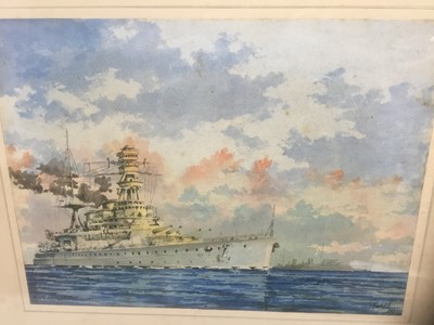Lot 251 - Mid 20th century watercolour depicting H.M.S. Repulse as sea, signed Barry and dated '40, 25cm x 34cm, in glazed frame