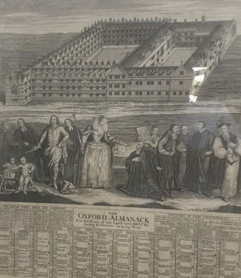 Lot 287 - 18th century black nad white engraving - The Oxford Almanack For the Year of our Lord 1740..., 52cm x 45cm, in glazed frame