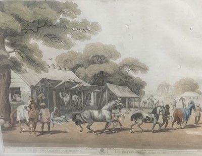 Lot 249 - Early 19th century hand coloured aquatint by H. Merke after Samuel Howitt from the original design of Capt. Thomas Williamson - 'Sices, Or Grooms, Leading Out Horses', circa 1808, from "Oriental Fi...