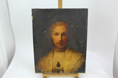 Lot 1179 - After Rembrandt, early 19th century, oil on canvas - portrait of Agatha Bass, head and shoulders, 53cm x 42cm, unframed