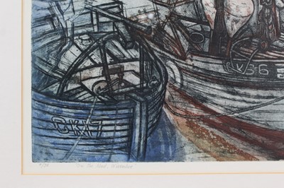 Lot 1101 - *Richard Bawden (b. 1936) etching and aquatint in colours, On the mud, Wivenhoe, signed and numbered 4/75.