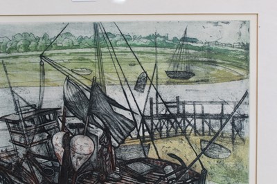 Lot 1101 - *Richard Bawden (b. 1936) etching and aquatint in colours, On the mud, Wivenhoe, signed and numbered 4/75.