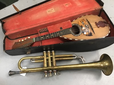 Lot 226 - Late 19th century Italian mandolin in original case and a Boosey & Hawkes "78" trumpet