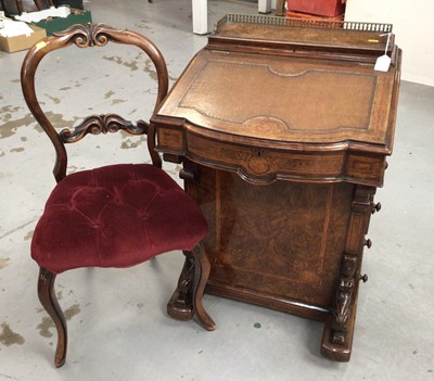 Lot 850 - Good quality Victorian inlaid burr walnut veneered Davenport with stationery compartment with brass gallery, shaped front, carved scroll brackets and four drawers