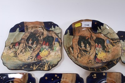 Lot 1146 - Charles Noke- set of Royal Doulton 'Gnomes & Munchkins' series ware dessert/sandwich set, pattern D4697,  9 pieces