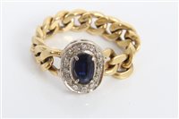 Lot 3277 - Gold (18ct) sapphire and diamond cluster ring...