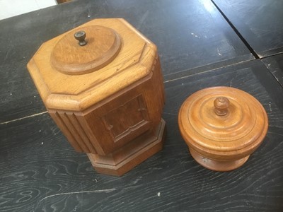 Lot 133 - Wooden lidded table top font and another lidded wooden vessel