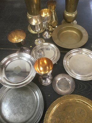 Lot 135 - Silver plated salver, other church metalwares