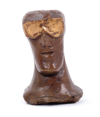 Lot 1052 - *Dame Elisabeth Frink (1930-1993) Rook bronze chess piece ‘Goggled Heads' 1967/9