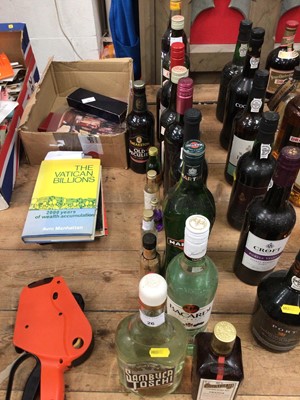 Lot 26 - Twelve bottles of alcohol and six alcohol miniatures, mostly spirits, including Akvavit, Martini, Bacardi, etc