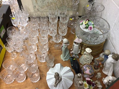 Lot 284 - Group cut glassware including Thomas Webb, Nao figures, Poole pottery dolphin and other ornaments