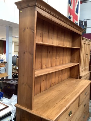 Lot 964 - Antique pine two height kitchen dresser with shelves above and two short and two long drawers