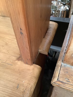 Lot 964 - Antique pine two height kitchen dresser with shelves above and two short and two long drawers