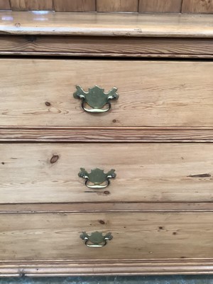 Lot 964 - Antique pine two height kitchen dresser with shelves above and two short and two long drawers