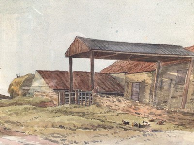 Lot 86 - H. Thompson, early 20th century, watercolour - a farmstead, inscribed 'At Linton, Collingham, 1918, Aug. 30', signed, 25cm x 35cm, in glazed gilt frame