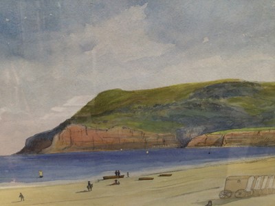 Lot 88 - Victorian English School watercolour - Dunose from Sandown Bay, with bathing huts on the beach, inscribed, 17cm x 24cm, in glazed gilt frame