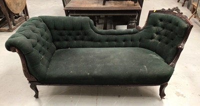 Lot 864 - Victorian double ended mahogany chaise longue upholstered in green buttoned material H88, W180, D70cm