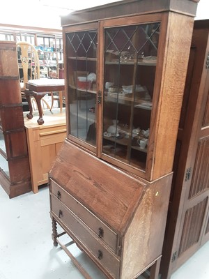 Lot 877 - 1930s oak two height bureau bookcase
