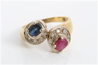 Lot 3280 - Gold (stamped 750) diamond and gem set...