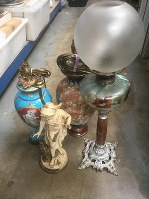 Lot 232 - 19th century porcelain vase converted to a table lamp, Doulton vase table lamp two further lamps