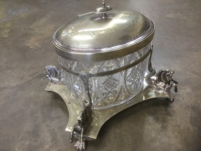 Lot 181 - Victorian silver plated and cut glass biscuit barrel