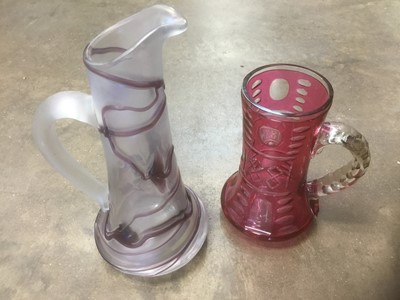 Lot 185 - Manner of Tiffany opalescent art glass vase, together with a dated tube glass jug and various glass
