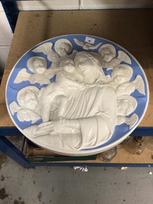 Lot 86 - Large continental ceramic religious relief plaque, 48.5cm diameter