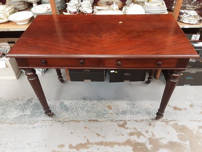 Lot 867 - Victorian mahogany writing table with two drawers on turned legs, 108cm wide, 57cm deep, 75.5cm high
